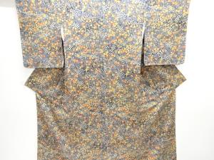 縮緬地　草花模様小紋着物